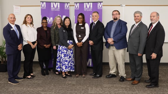 Pete Skandalakis (ED, PACGA), Devon Muñoz (student participant), Dr. Rita Davis-Cannon (Marsy's Law for Georgia/Victim Services Director, PACGA), Dr. Karen Owen (Dean UWG), Dr. Mai Naito Mills (UWG), Dr. Brittani McNeal (MGSU), Dr. Michael Johnson (President UWG), Dr. Anthony Fleming (UWG), Todd Hayes (Solcitor General, Cherokee County), Mel Hewit (Marsy's Law for Georgia/Isenberg & Hewitt)